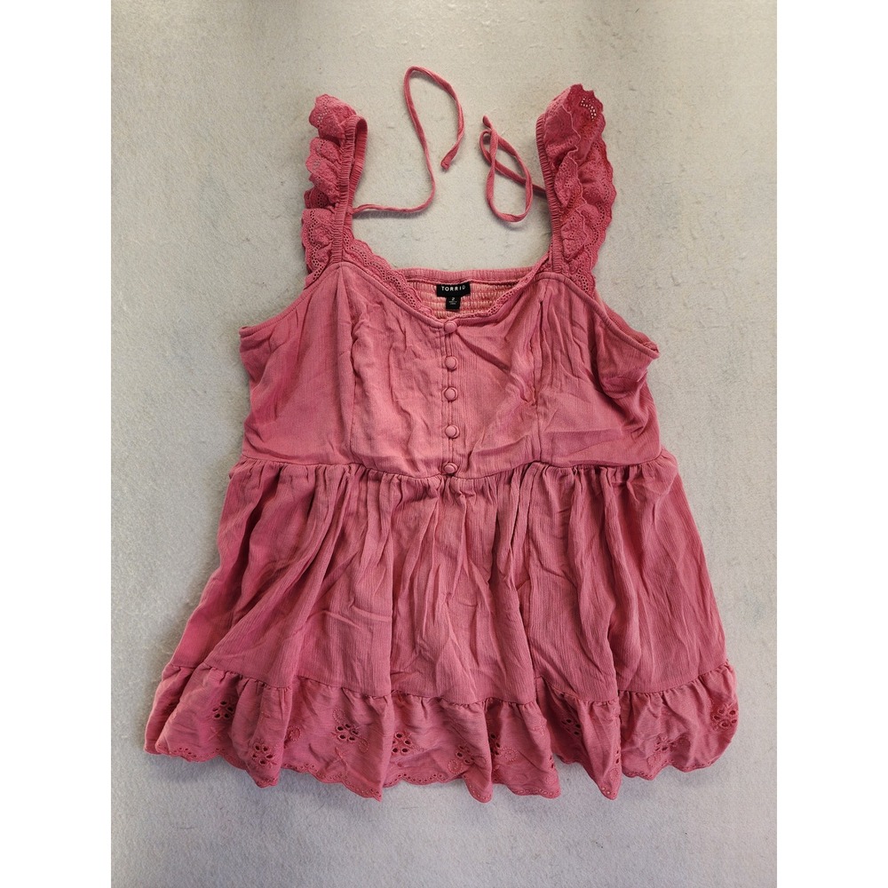 Torrid Pink Eyelet Ruffle Babydoll Peplum Tank Top Size 2 - Picture 8 of 8